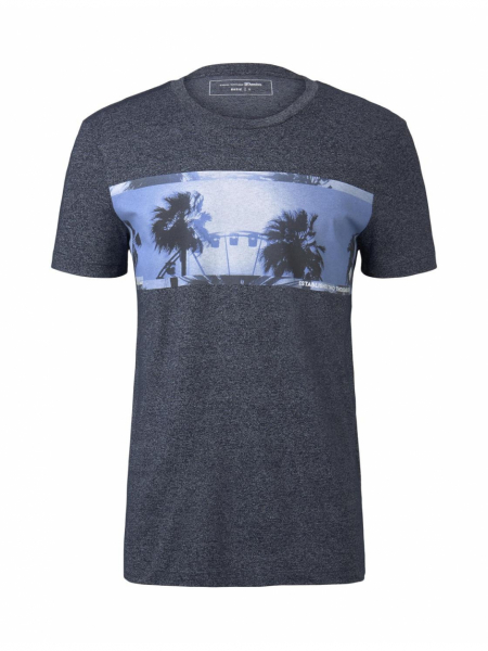TOM TAILOR DENIM Structured Fotoprint 7765, Kék Rövid Ujjú Póló