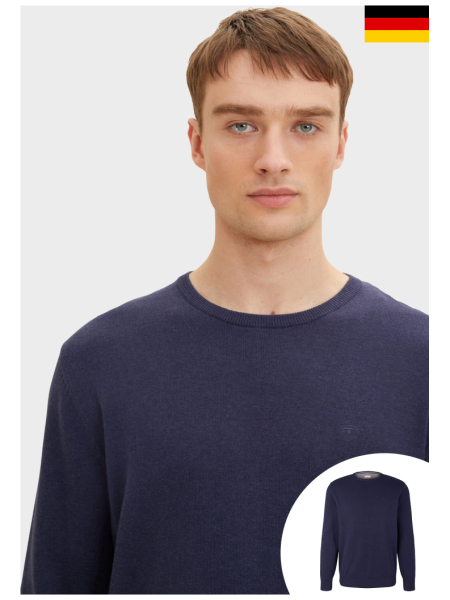 TOM TAILOR Basic O-Neck 7661, Sötétékék Kötött Pulóver
