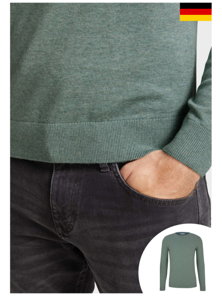 TOM TAILOR Basic O-Neck 7299, Zöld Melanzs Kötött Pulóver