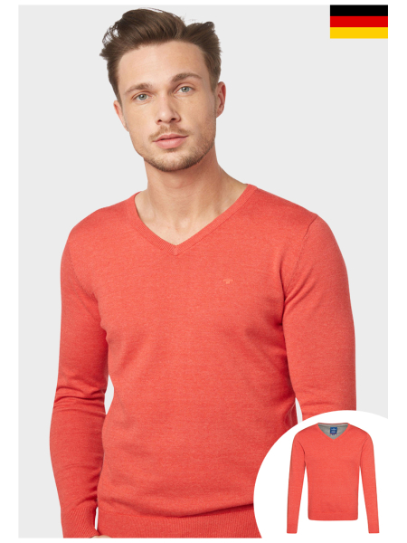 TOM TAILOR Basic V-Neck 1321, Korallpiros Melanzs Kötött Pulóver
