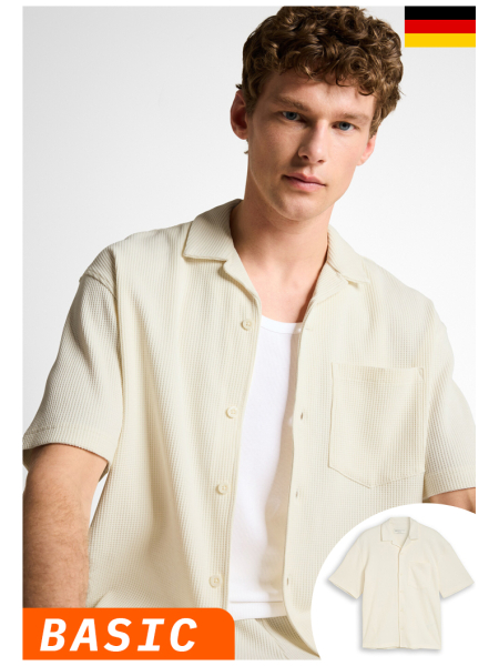 TOM TAILOR DENIM 0367, Törtfehér Strukturált Rövid Ujjú Ing