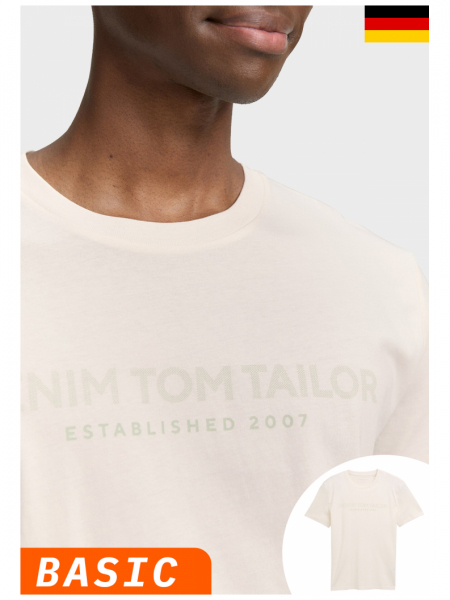 TOM TAILOR DENIM 3491, Krémszínű Rövid Ujjú Póló NOOS