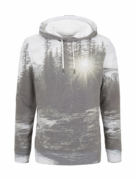 TOM TAILOR DENIM Fotoprint 2900, Bézs Kapucnis Pulóver