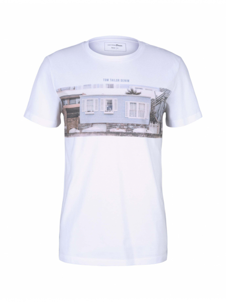 TOM TAILOR DENIM Photoprint 5125, Fehér Rövid Ujjú Póló